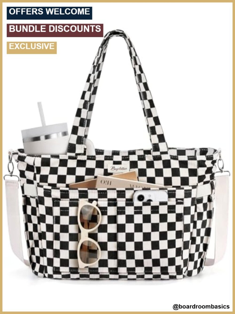 Corduroy Tote Bag with 17 Pockets Laptop Work Tote 15.6" Computer Bag 40oz Cup